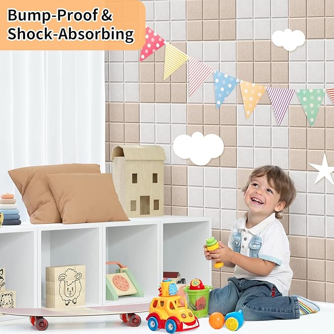 Smarpau Felt Bulletin Boards 48"x36", 12 Pack Large Cork Board for Walls, Pin Board with Removable Adhesive Tabs Pushpins, Cork Wall Tiles for Office Home Classroom