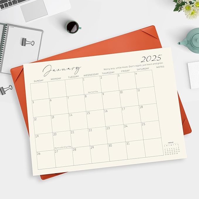 Gannyfer Desk Calendar 2025-2026 with Desktop Mat, Simplified Large 22" x 17" Desktop Pad Calendar, 18 Month Table Calendar from Jan 2025 to Jun 2026, Office Supplies Perfect for Home School and Office - Orange