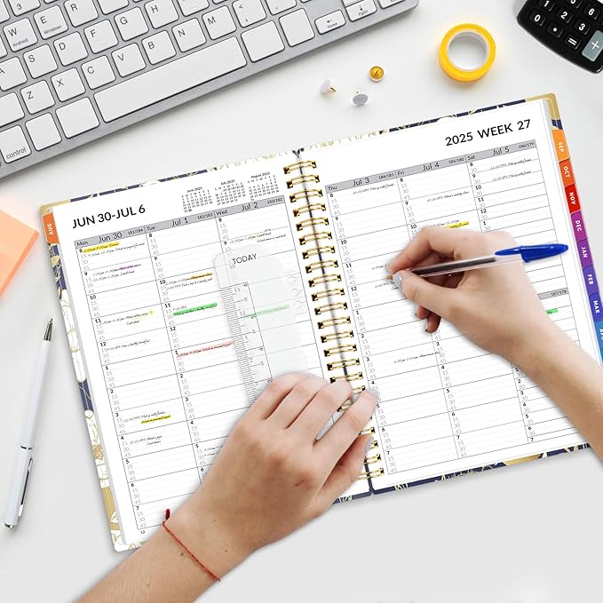 SUNEE 2025-2026 Appointment Book, Quarter-Hourly, Weekly & Monthly - from July 2025 to June 2026, 6.4"x8.3" Academic Planner, Flexible Cover, Note Pages, Pockets, Bookmark, Spiral Binding, Vintage