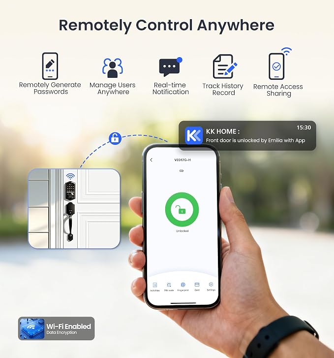 Veise VE017G Wi-Fi Keyless Entry Door Lock, App Remote & Voice Control - Image 3