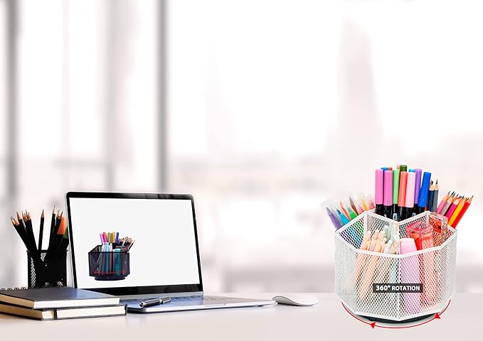Exerz Desk Organiser/Mesh Desk Tidy Candy/Pen Holder/Multifunctional Organiser 360 Rotating