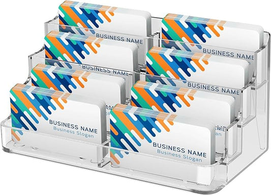 MaxGear Acrylic Business Card Holder for Desk Multiple Business Card Holders, Premium Cards Stand for Workspace, Clear Plastic Display Holder with 4 Tier for Office, 8 Pocket, 400 Cards Capacity
