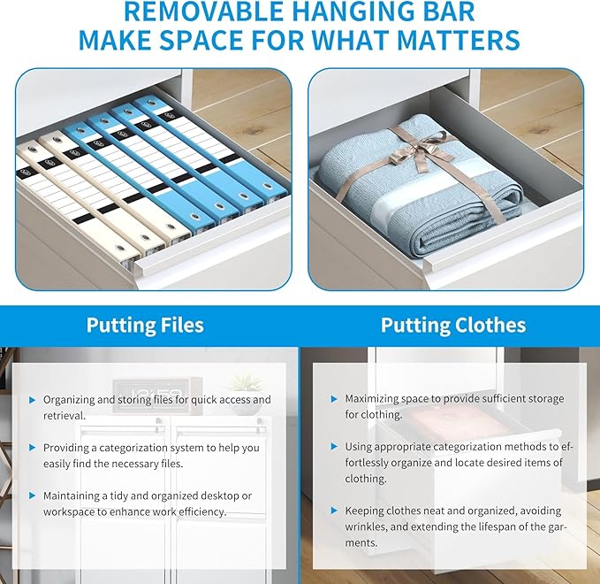 Metal File Cabinet 5 Drawers, Vertical Filing Cabinet for Home Office, File Cabinets with Lock for Legal/Letter Size Hanging File Folders, (White)
