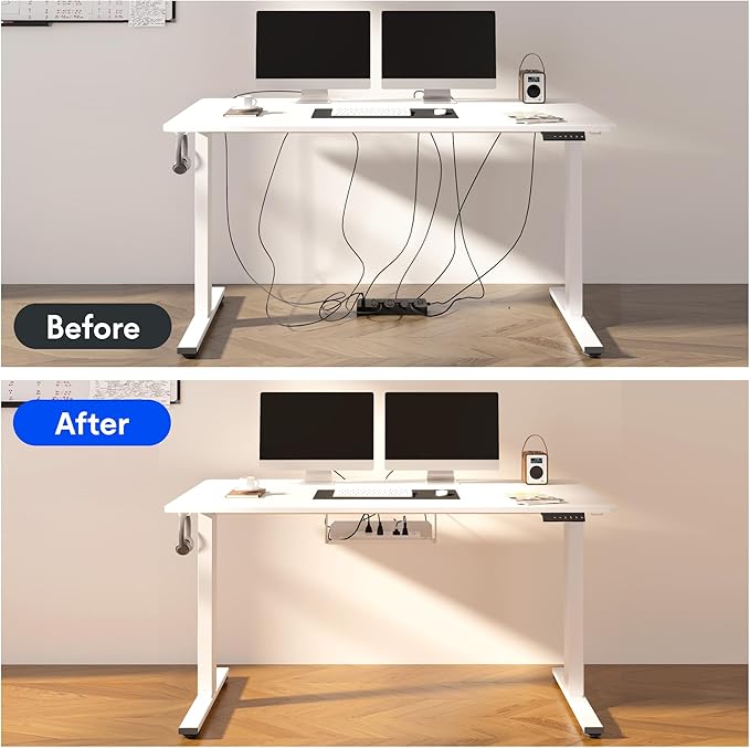 FLEXISPOT EN2 Whole-Piece Standing Desk with Clamp Power Strip, 40 x 24 Electric Stand Up Height Adjustable Desk with Cable Management (White Frame + 40" White Top)