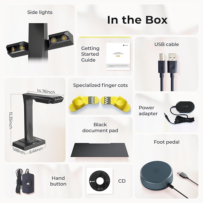 CZUR ET16 Plus Advanced Book & Document Scanner, 2nd Gen Auto-Flatten&Deskew Tech, 16MP Camera, Capture A3, 186 Languages OCR, Convert to PDF/Searchable PDF/Word/Tiff/Excel, Run On Windows&MacOS