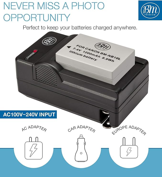 BM Premium 2 Pack of NB-10L Battery and Charger Kit - Image 3