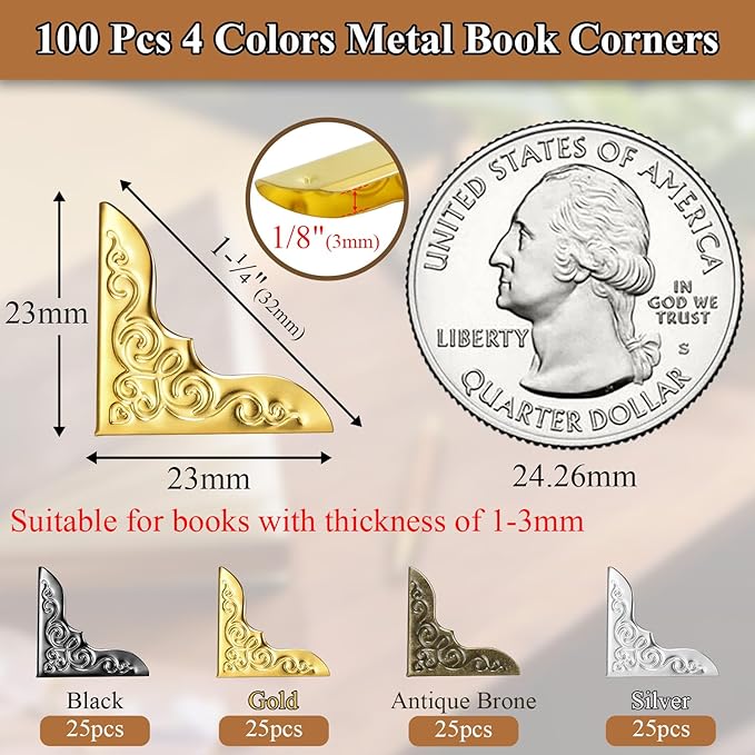 100pcs Metal Book Corner Protectors, 4 Assorted Colors Photo Corners Protector - Image 2