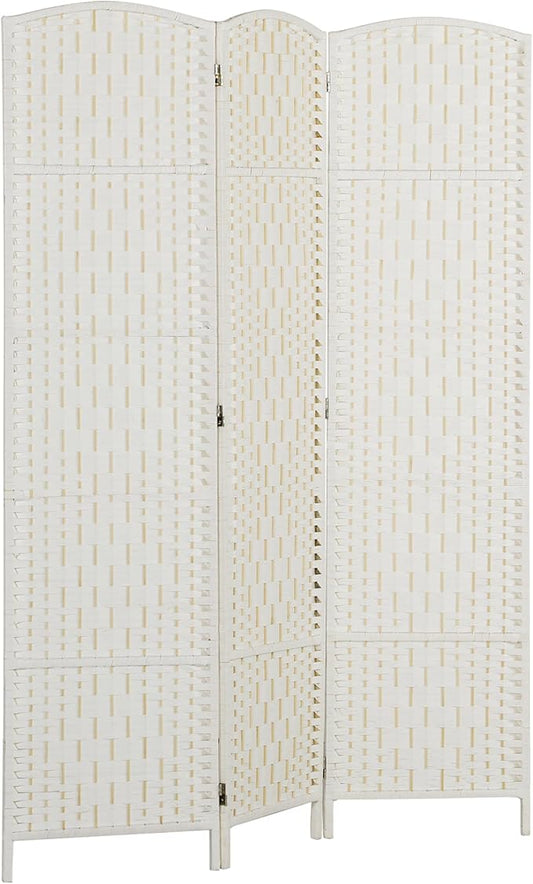 HOMCOM Room Divider, 3 Panel Folding Privacy Screen, 6FT Tall Portable Wicker Weave Partition Wall Divider for Bedroom, Home Office, White