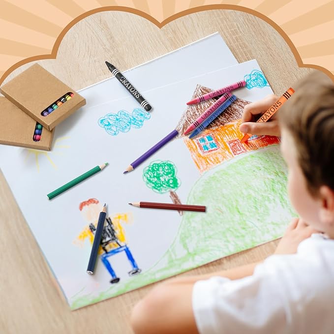 60 Sets Bulk Back to School Supplies, Colored Pencils Pre-Sharpened and Crayons Holiday Bundle in Box Mini Pencils Crayons Bulk Classroom Teacher Supplies, Cute Back to School Gifts