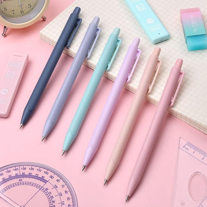 Four Candies Cute Mechanical Pencil Set, 6PCS Pastel Mechanical Pencils 0.5 mm & 0.7mm & 0.9mm with 360PCS Leads, 3PCS Erasers and 9PCS Eraser Refills, Aesthetic Pencils for Girls Writing, Art Drawing