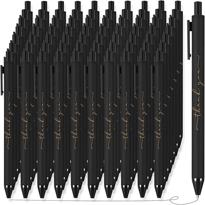 100pcs Thank You Pens Bulk Cute Multicolor Ballpoint Pen for Men Women Server Accessories Employee Holiday Appreciation Gifts for Teacher Office Back to School Party Favor (Black)