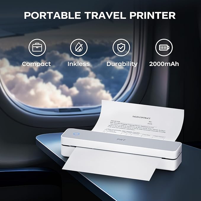 PRT Thermal Portable Printer Wireless for Travel, Inkless Bluetooth Support 8.5"x11" US Letter, A4, Compatible with iOS, Android, Laptop, Mobile Printer for Office, Vehicle, Home Use