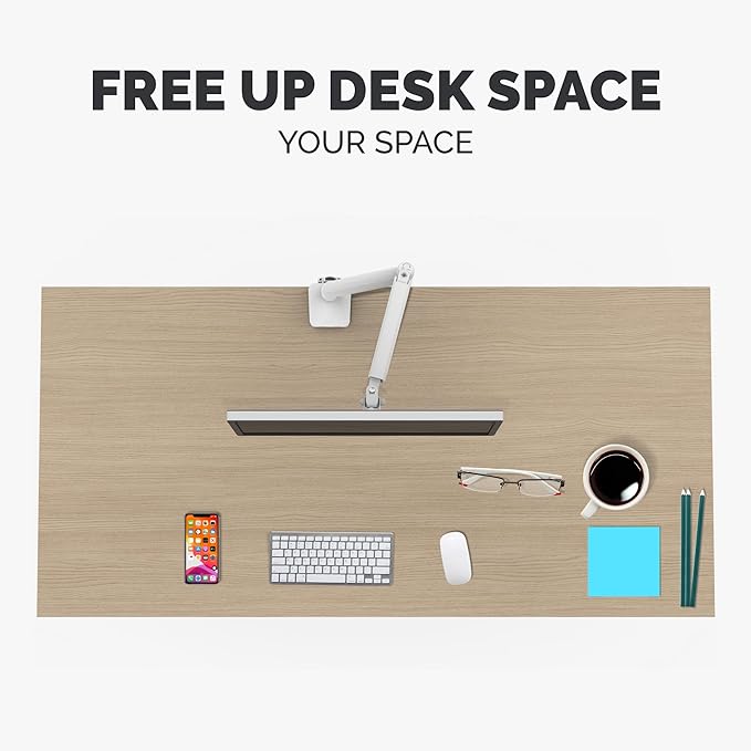 Fellowes Platinum Series Single Monitor Arm for 40-Inch Monitors, Full Motion, 360° Rotation, VESA Mount with Grommet or Clamp, USB Ports, Ergonomic, White, 8056201