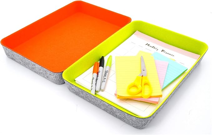 Welaxy 2-piece Office desk drawer organizer tray letter-size documents A4 paper book file Folder Holder storage bins (Orange + Green)