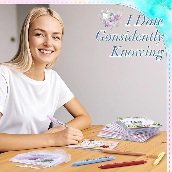 24 Set/48Pcs Positive Affirmation Gift Set Gratitude Notebooks with Pens Small Bags Motivational Encouragement Notepad Daily Affirmations Journal for Women Stress Relief Self Care (Watercolor)