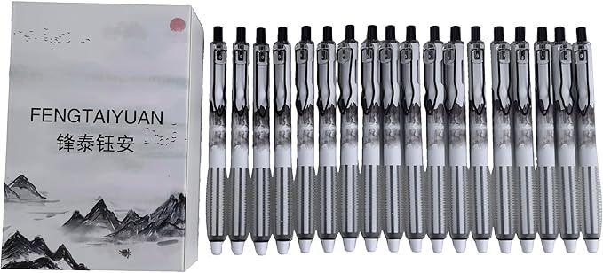 Fengtaiyuan GRB05P18 Silent Press Neutral Pen - Black Ink, 0.5mm Bullet Head, Smooth Writing, 18 Count (Black05P18)