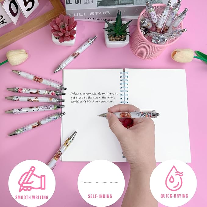 8PCS Highland Cow Print Pens with 5 Extra Black Refills Rustic Themed Party Gifts Office Decor Smooth Write Quick-Dry Ink Souvenir for Women Cute Ballpoint Pens for School Home Accessories Stationary