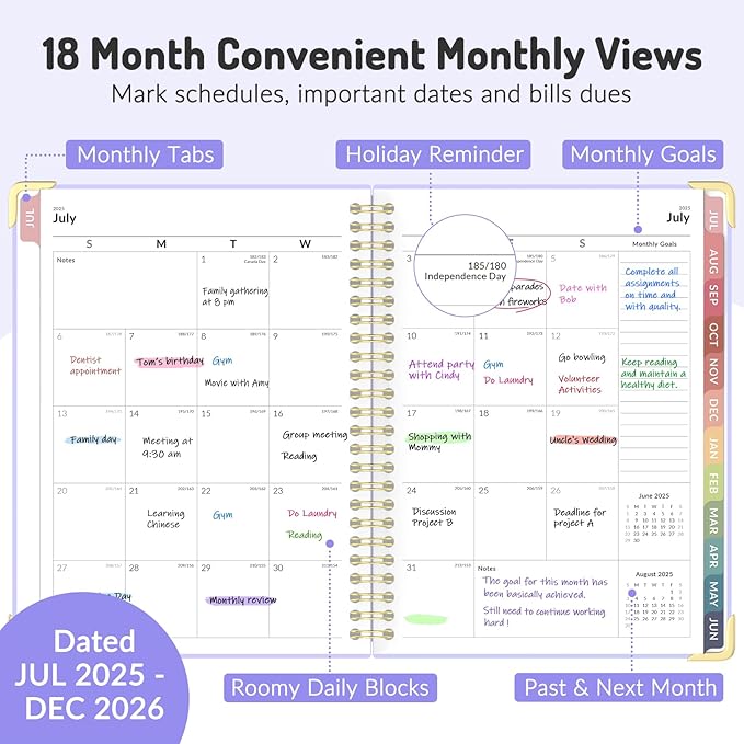 Jul 2025 - Dec 2026 Planner, Forvencer Academic Planner 2025-2026, 18 Month Daily Planner, 6" x 8", Weekly & Monthly Agenda Book, Hardcover Calendar Book, School Supplies for Student Teacher, Beige