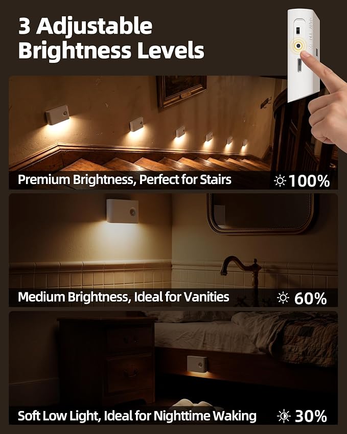 EZVALO Motion Sensor Night Lights, Rechargeable 1500mAh LED Stair Lights - Image 6