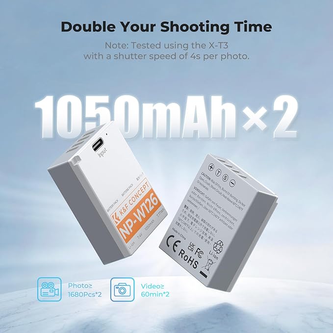 K&F CONCEPT 2-Pack NP-W126 Battery, USB C NP-W126S XT30III Battery Compatible - Image 2