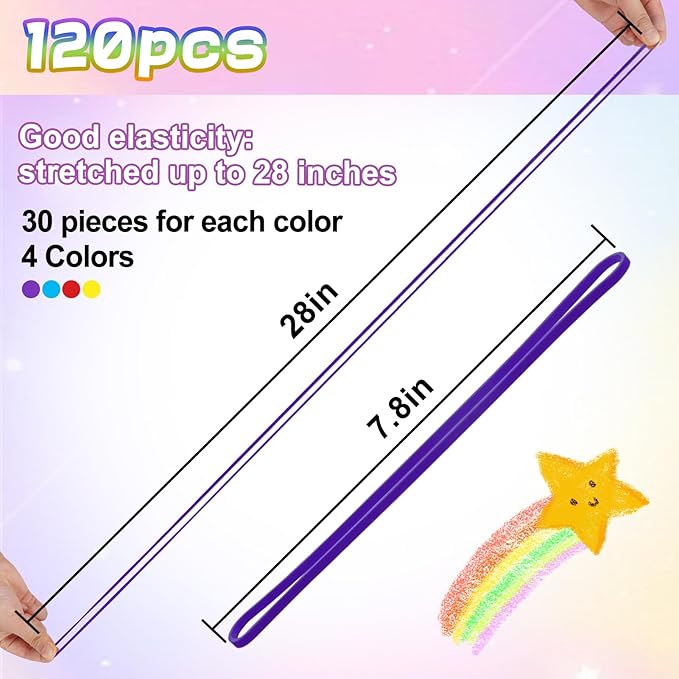 120 Pieces Extra Large Rubber Bands, Heavy-duty Silicone Rubber Bands, Thick Elastic Rubber Wrapping Bands for Office Tie Up Garbage Bag Notebook File Packing (4 Colors 7in Long)