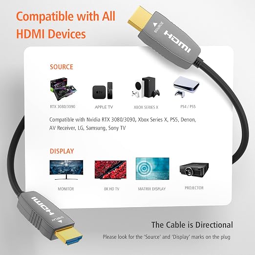 RUIPRO 8K Fiber Optic HDMI 2.1b Cable 50 Feet 48Gbps 8K60Hz 4K120Hz Dynamic HDR - Image 6