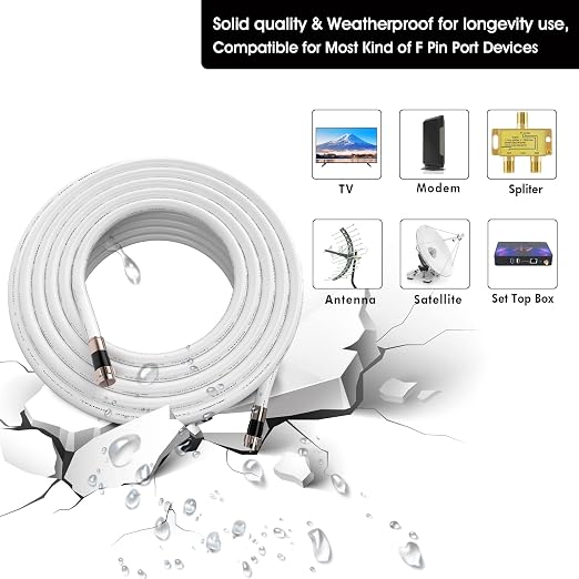 100ft RG6 Coaxial Cable White, 75 Ohm Coax Cable - Image 2
