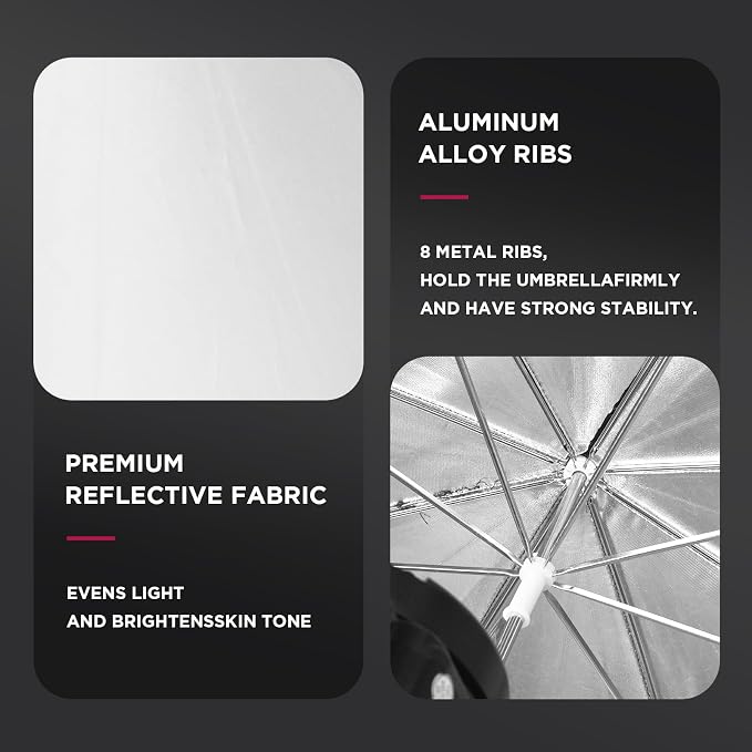 33" Black/Silver Reflector Umbrella Kit, Photography Umbrella Lighting Reflector - Image 5