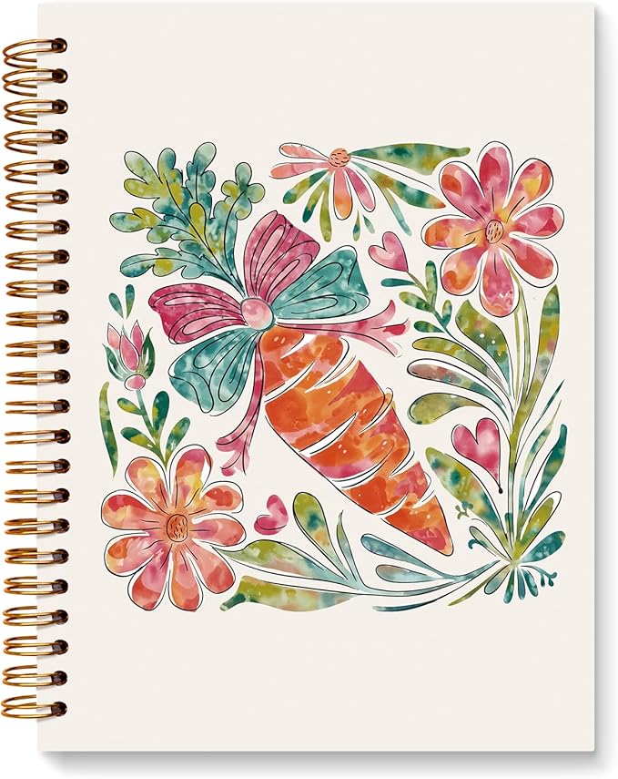 JXREQ Cute Carrot Bow Floral Notebook Botanical Journal Notebooks for Note Taking Writing, Pretty Carrots Journal for Women, Aesthetic Office Supplies, Spiral Notebooks 5.5x8.3