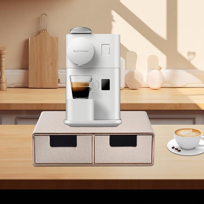 Linen Leather Desk Organizer with Drawers－Mini Desktop Drawer Organizer Stackable－Multifunctional Tabletop Organization Storage Box for Office Supplies Home Vanity Toiletries (Beige, 2-drawers)