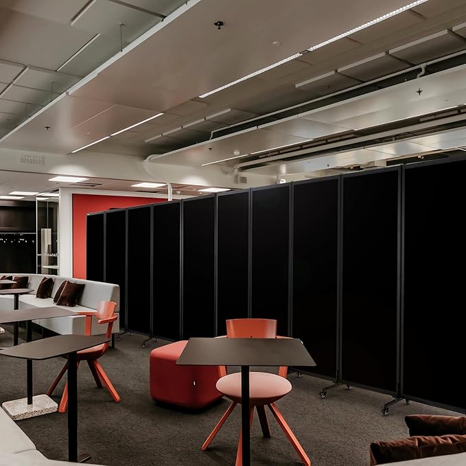 Upgrade Version Room Partition and Divider, Freestanding Rolling Dividers with Wheels,Office Privacy Screen Divider Wall,Classroom Felt Dividers,10'6"L* 6'7"H,5 Panel,Black