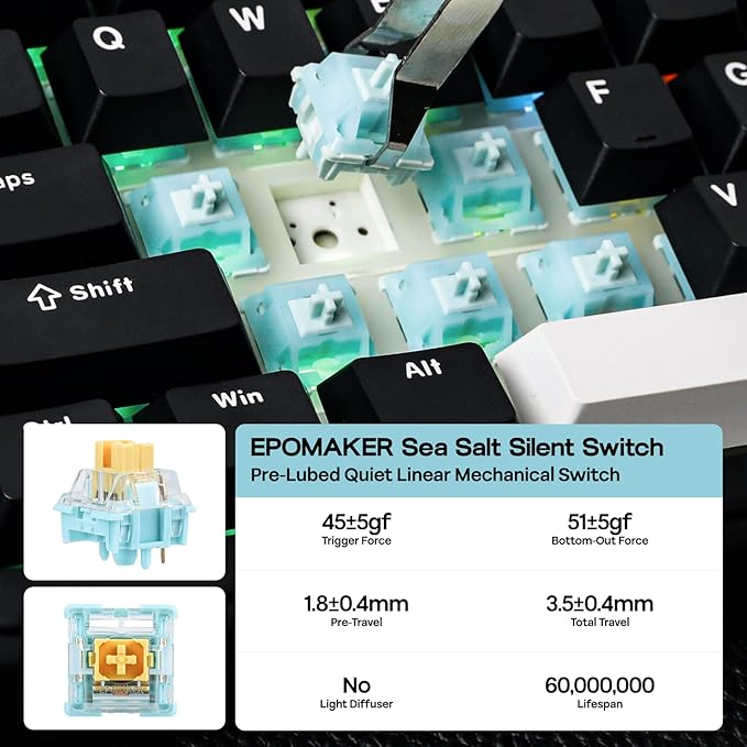EPOMAKER TH99 Wireless Mechanical Keyboard with Lubed Silent Switch, Quiet Gaming Keyboard, 8000mAh,Creamy Gasket,RGB Backlit,Numpad,PBT Keycap,Hot Swappable,for Gamers/Office (Black)