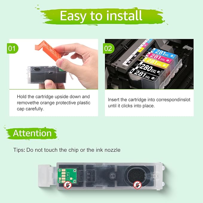 280XXL 281XXL Ink Cartridges Replacement for Canon PGI-280XXL CLI-281XXL Compatible for PIXMA TR7520 TR8520 TS6120 TS6220 TS8120 TS8220 TS9120 TS9520 TS6320 TS9521C Printer (5 Pack)