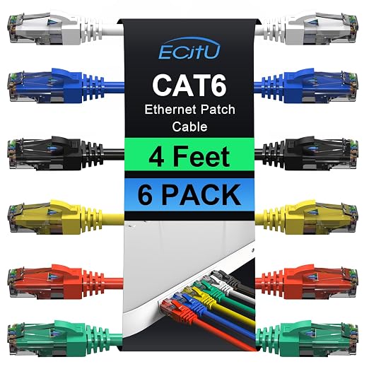 Cat6 Patch Cables 4 Feet, Cat 6 Ethernet Cable, 24AWG CCA Cord, UTP Network by ECJTU-US