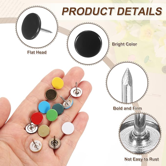 uxcell 120Pcs Push Pins, 11mmx15mm Round Flat Head Decorative Thumb Tacks Upholstery Tacks for Cork Board Office Wall Hangings, Black