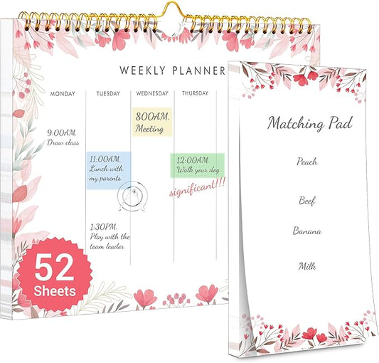 8.5x11 Weekly Planner Notepad Undated To Do List Note pad 52 Weekly Desk Wall Planner Calendar Hangble Daily Planning Pad for Work,Home,School,Ofiice Supplies,Matching 44 Notepad,Pink