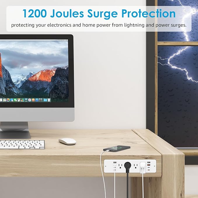 HHSOET 16 in 1 Recessed Power Strip Flat Plug, 30W Fast Charging Furniture Outlet with USB, Conference Recessed Surge Protection with 8 AC Plugs, 4 USB Ports 4 USB-C, 10ft Power Cord.(White)