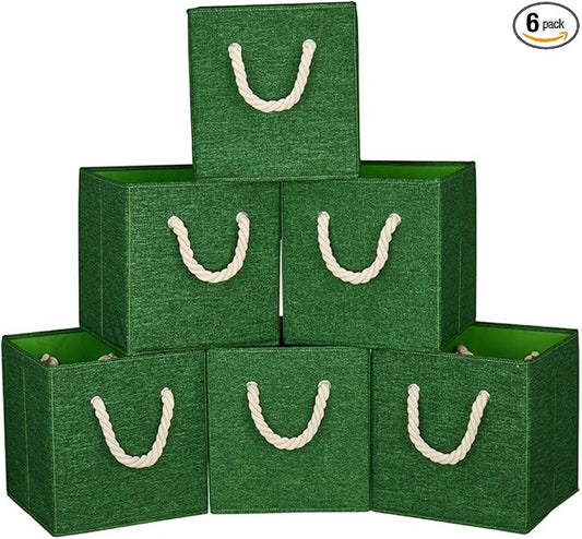 Green Foldable Polyester Fabric Storage Bins Cube Organizers,10.5x10.5x11inch,for Organizing The Clutter In The Home or Office,Set of 6,Q-ST-52-6