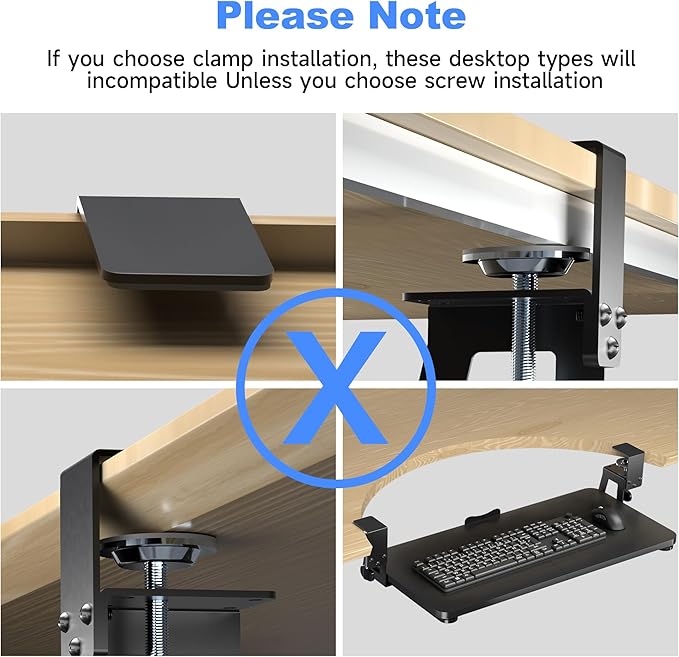 Keyboard Tray Under Desk Large C-Clamp 25.6” (30” Including Clamps) x 11.8” Slide-Out Platform Computer Drawer Pull Out Keyboard & Mouse Tray Black DSF4