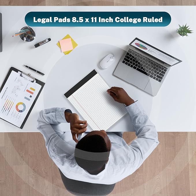 24 Pcs Legal Pads 8.5" x 11" College Ruled Note Pads 8.5 x 11.75 Inch Micro-Perforated Notepad 720 Sheets in Total Lined Writing Paper Notebook for Office, School Supplies & To-Do Lists 30 Sheets/Pad