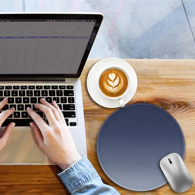 Gradient Grey Work Mouse Pad, Small Round Mouse Pads for Desk, Mini Travel Mousepad for Wireless Computer Laptop, Office Desk Accessories, 8.6 x 8.6 inch