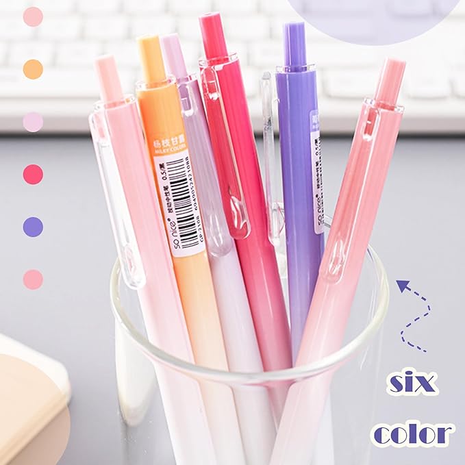 HeTaoCat Retractable Gel Pens, 0.5mm Fine Point, Quick Drying, Writing Drawing, Black ink gel pens, Box of 6 Pens (Black)