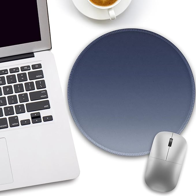 Gradient Grey Work Mouse Pad, Small Round Mouse Pads for Desk, Mini Travel Mousepad for Wireless Computer Laptop, Office Desk Accessories, 8.6 x 8.6 inch