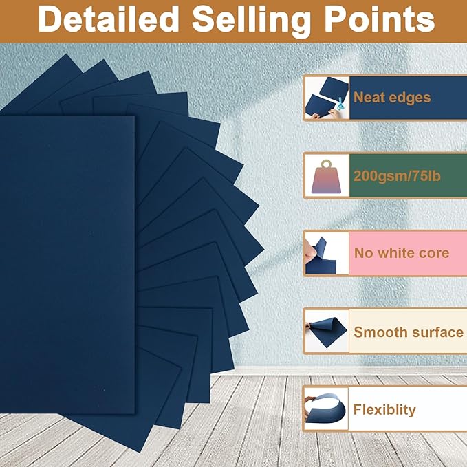 40 Sheets Navy Blue Cardstock 8.5 x 11 Scrapbook Paper, 75lb Heavyweight Blue Card Stock Printer Paper for DIY Card Making, Greeting Cards, School Crafts, Wedding Invitations, Thank You Cards