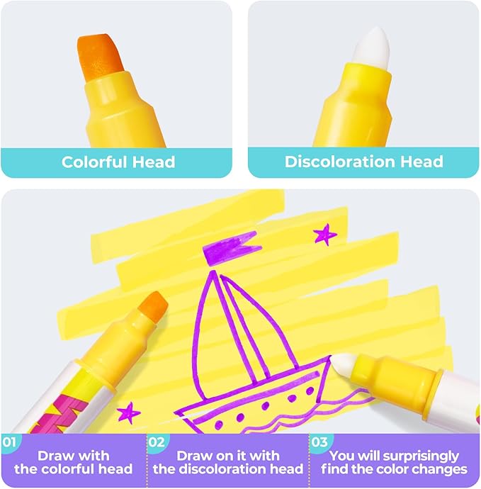 JoyCat 10 Color Changing Highlighter Pens,Dual Tip Magic Markers,Assorted Fluorescent Colors for Art Journaling,Note Taking&School Office Journaling Supplies,No Bleed,Ideal gift&marker for Kids&Adult