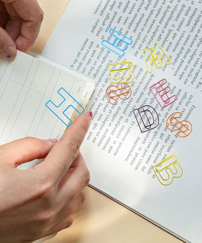 52 Pcs Stainless Steel Paper Clips - Alphabet Letter Clips for Office & School with Storage Box Assorted Color (Teachers' Themes)