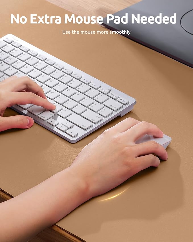 YSAGi Leather Desk Protector, Office Mat, Large Mouse Pad, Non-Slip PU Leather Blotter, Laptop Desk, Waterproof Writing Pad for Office and Home (Khaki, 35.4" x 17")