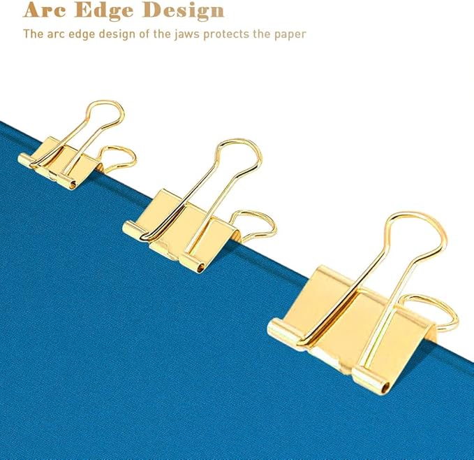 Medium Binder Clips Width 1.25 Inch Capacity 0.6 Inch Gold 24 PCS, Binder Clips 32mm for Teacher School Office and Business