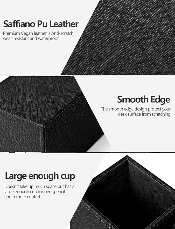 Desk Supplies Organizer, Multi-Functional Pencil Pen Holder with Wireless Charger, Desktop Stationery Organizer, Home Office Supply Storage Box Caddy (Black)