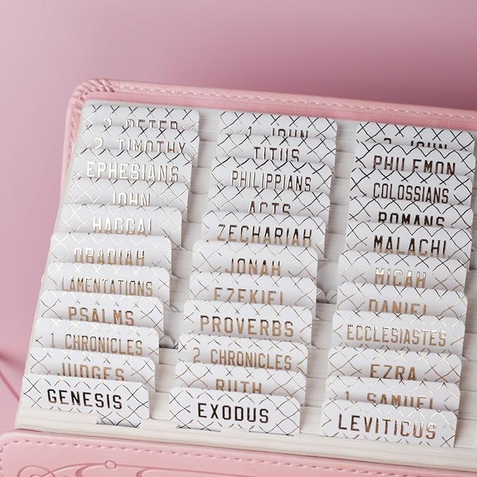 UPAFEXXI-Laminated Bible Tabs (Gold Foil Embossed Lettering), Bible Tabs for Women and Men, Reposition Large Print Stickers, Easy to Read and Apply, 80Chapters Labels for Easy Navigation(White)